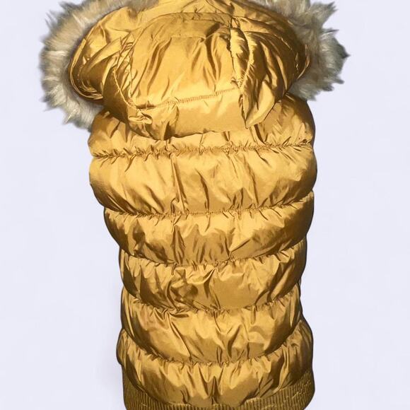 Merrell puffer vest gold with removable faux fur hood trim women's size small - Picture 3 of 8